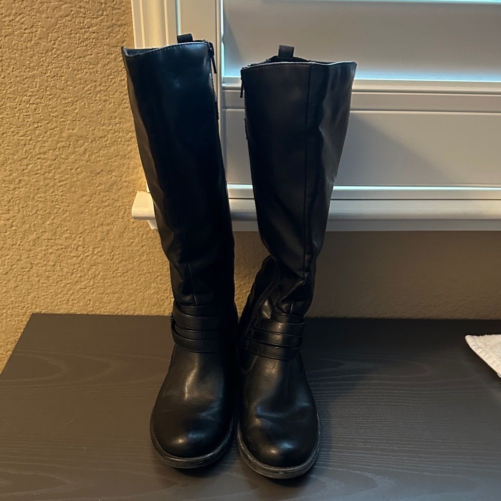 BareTraps Black Boots with Buckle Detail Size 7